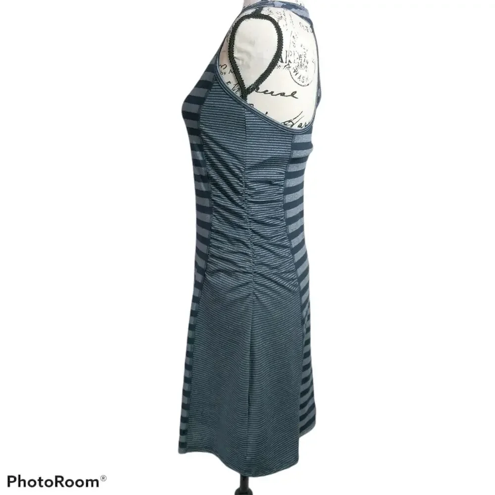 Lola by AFG Ruched Blue Gray Stripe Casual Athletic Dress S
